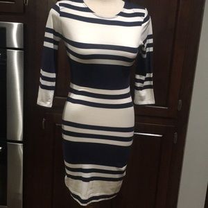 White and navy fitted dress